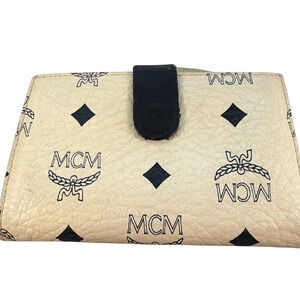 MCM Visetos Bi-Fold Beige Black Coated Canvas Wallet